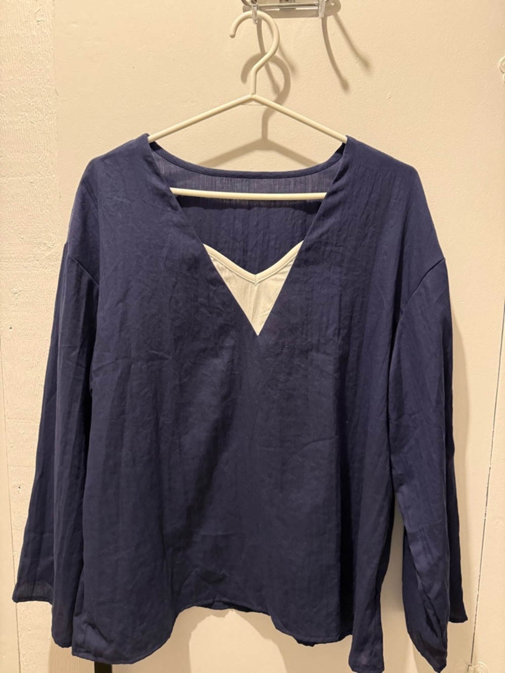 Women's Navy V-Notch Long Sleeve Top
